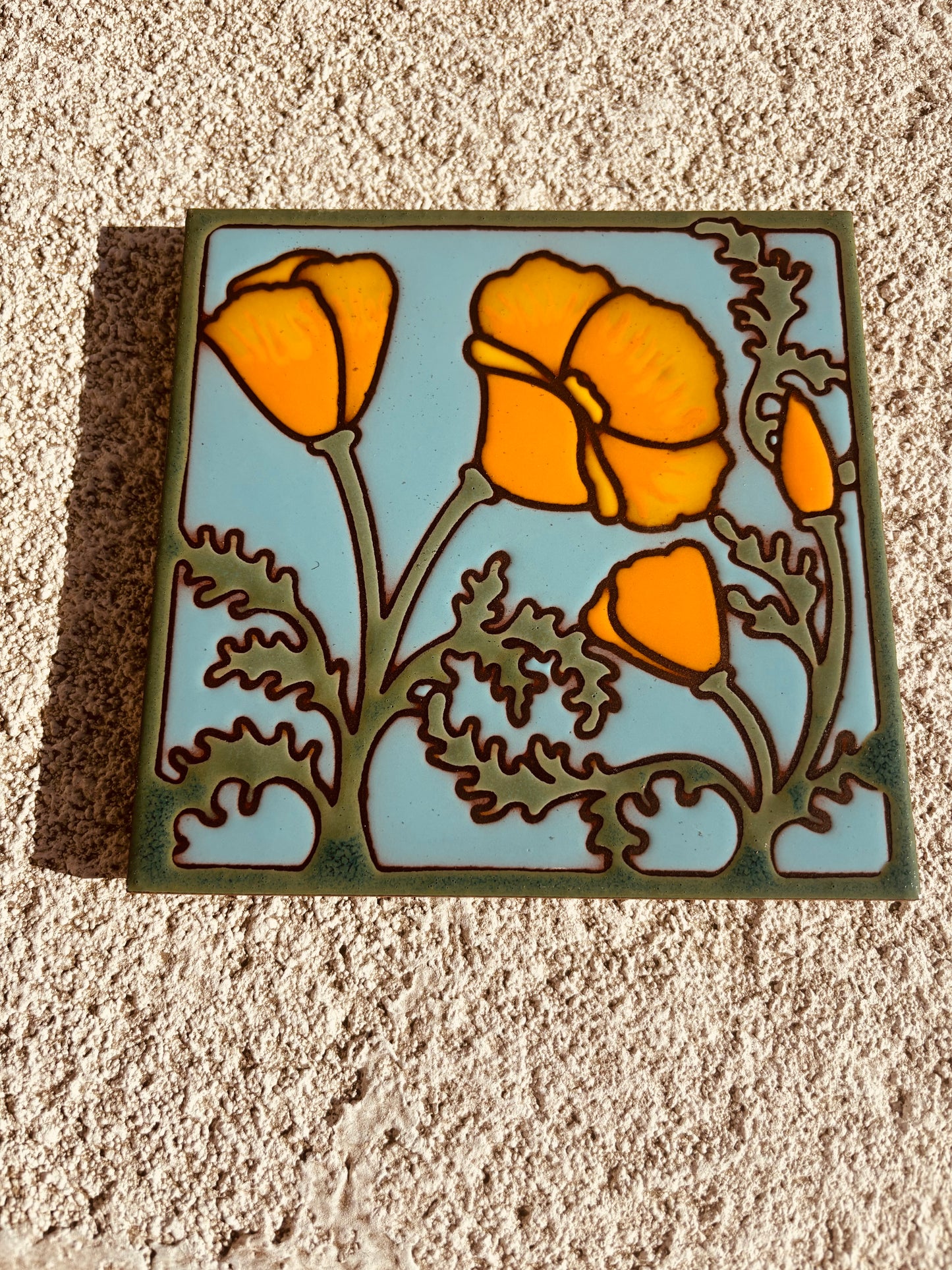 Hand Glazed Art Tile Trivet - Rancho Relaxo